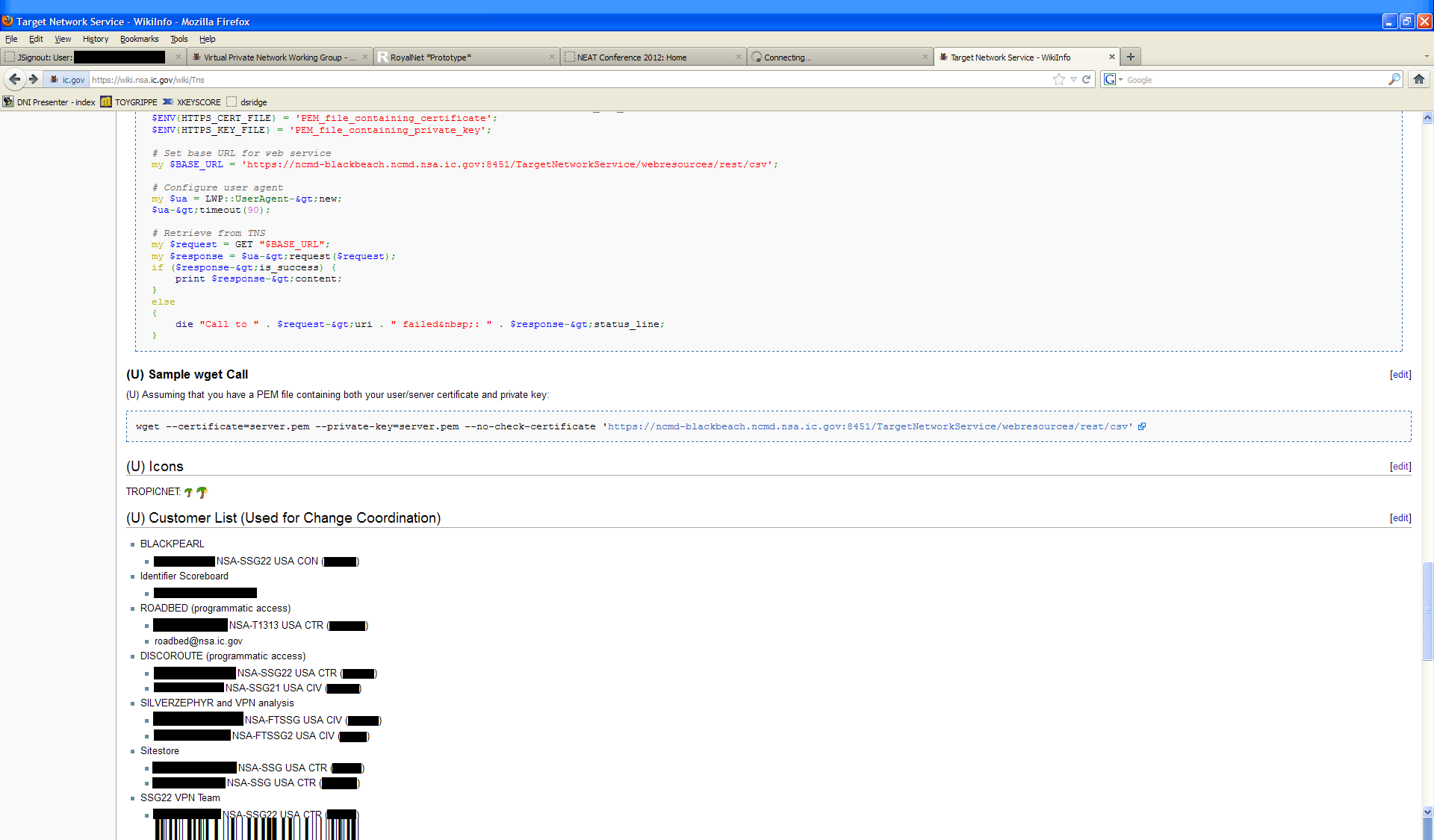 The full resolution image, a previously unseen screenshot extracted from the PDF , showing a part of the TNS (Target Network Service) NSA WikiInfo page